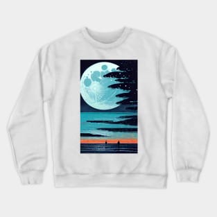 Vibrant Blue Moon bay abstract line art Crewneck Sweatshirt